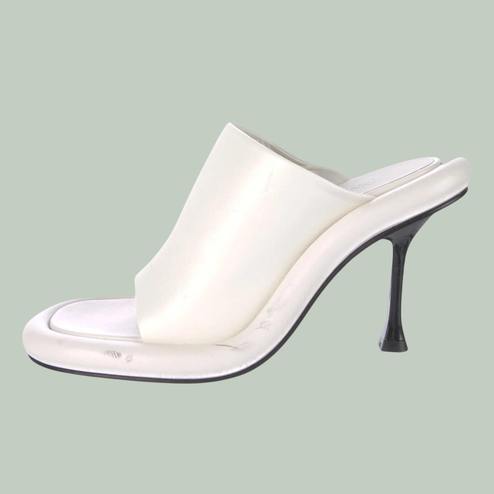 JW Anderson Bumper Tube Heel Mule White Leather Sculptural Slip On Pumps US 8